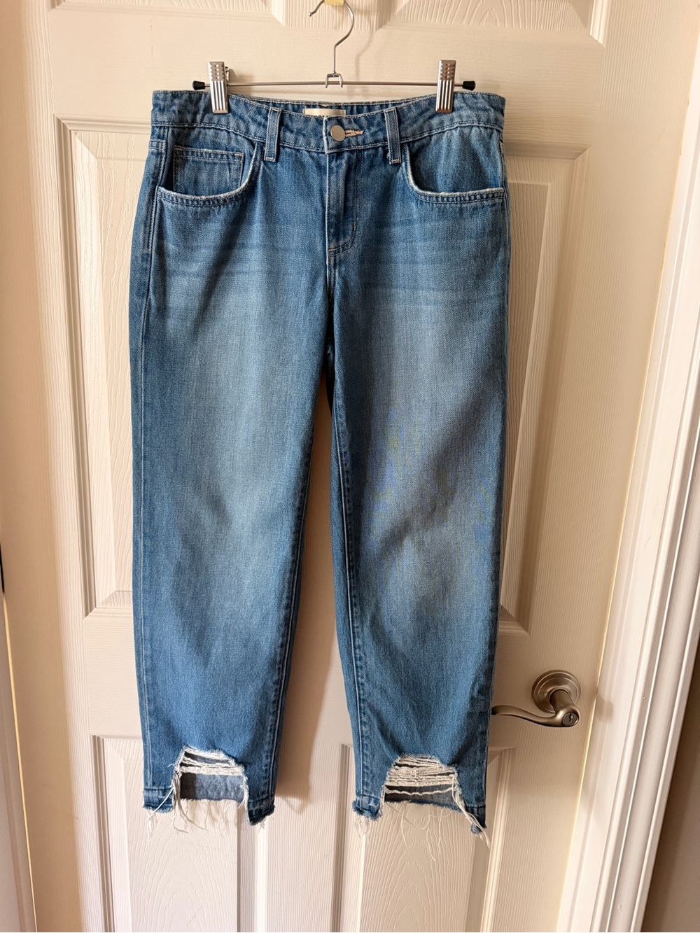 L'AGENCE Light Blue Cropped Distressed Jeans